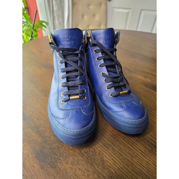 ($985) Jimmy Choo Blue Men’s Argyle Leather High-Italian Designer Men’s Boots, 4 - Picture 1 of 16